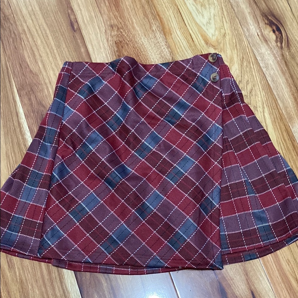 Plaid A-Line Skirt in Red and Gray